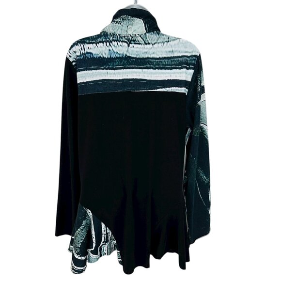 Parsley & Sage Women's Size M Button Up Moldable Cowl Neck Black White Shirt - Picture 3 of 7